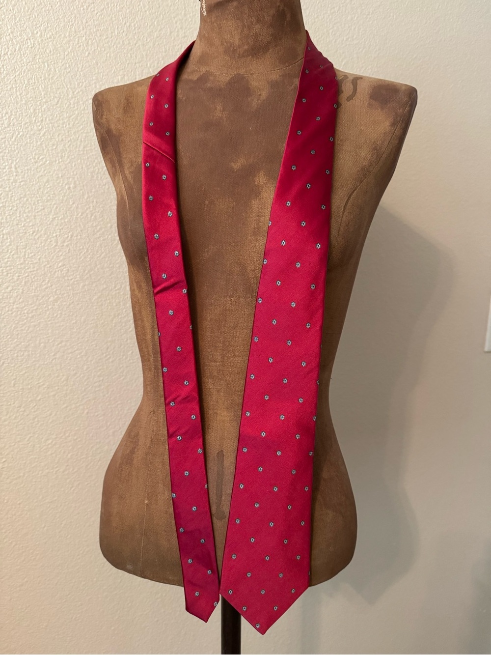 Dior Red Skinny Silk Scarf with Micro Dot Motif